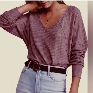 NWT Free People Santa Clara Thermal Top Large Mulberry Off Shoulder Pullover